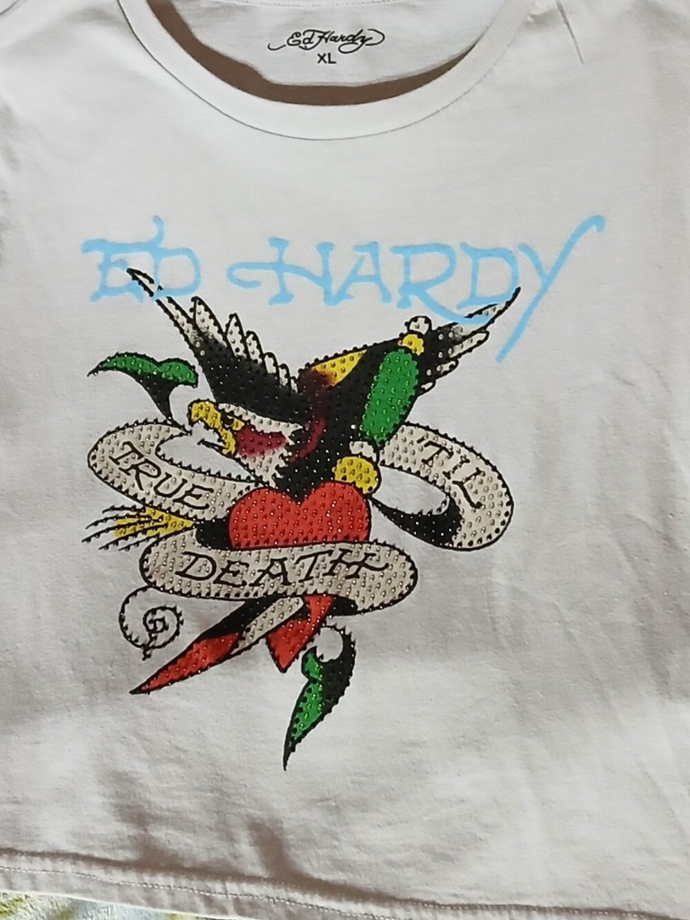 "ED HARDY" Ture til Death - Y2K Baby Tee Women's/Ladies/Jr's - Crop Top Size XL